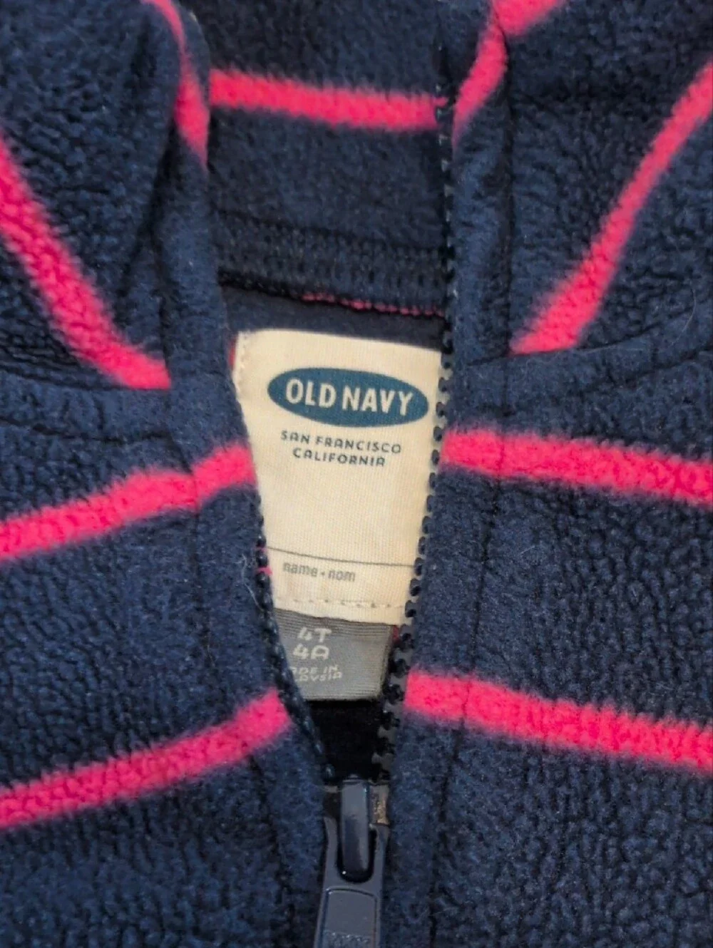 Old Navy - Navy and Pink Striped Fleece Half-Zip Pullover (4T)